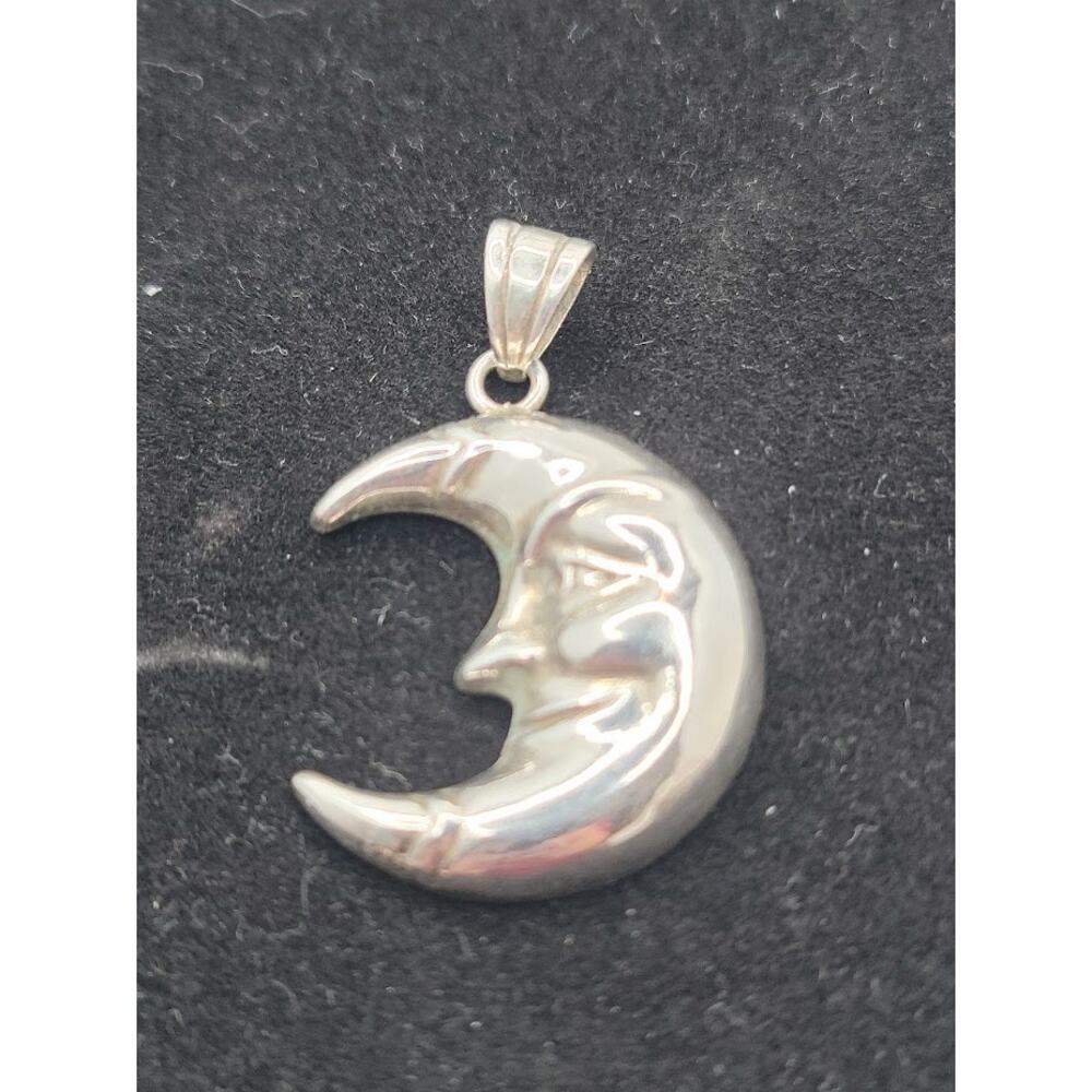Vintage Sterling Silver Man in the Moon Crescent Pendant Celestial Y2K Love